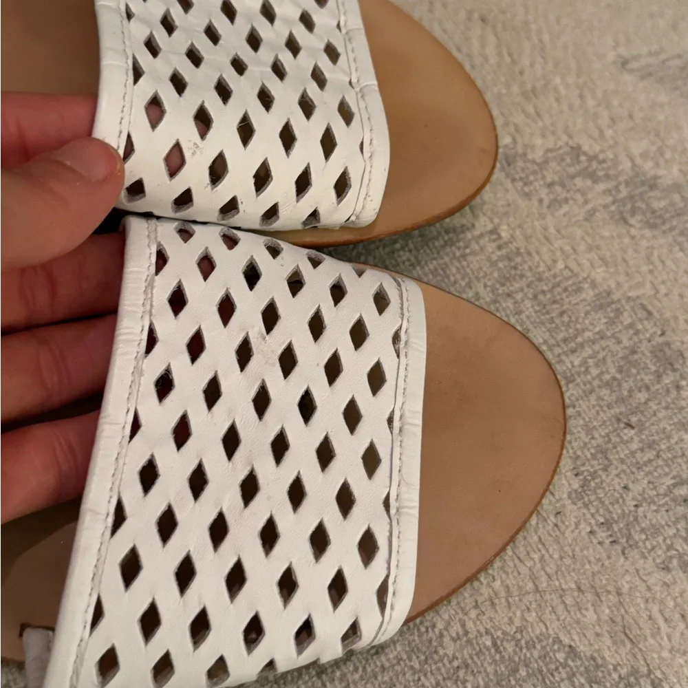 Loeffler Randall White and Black Woven Leather Flat Sandals